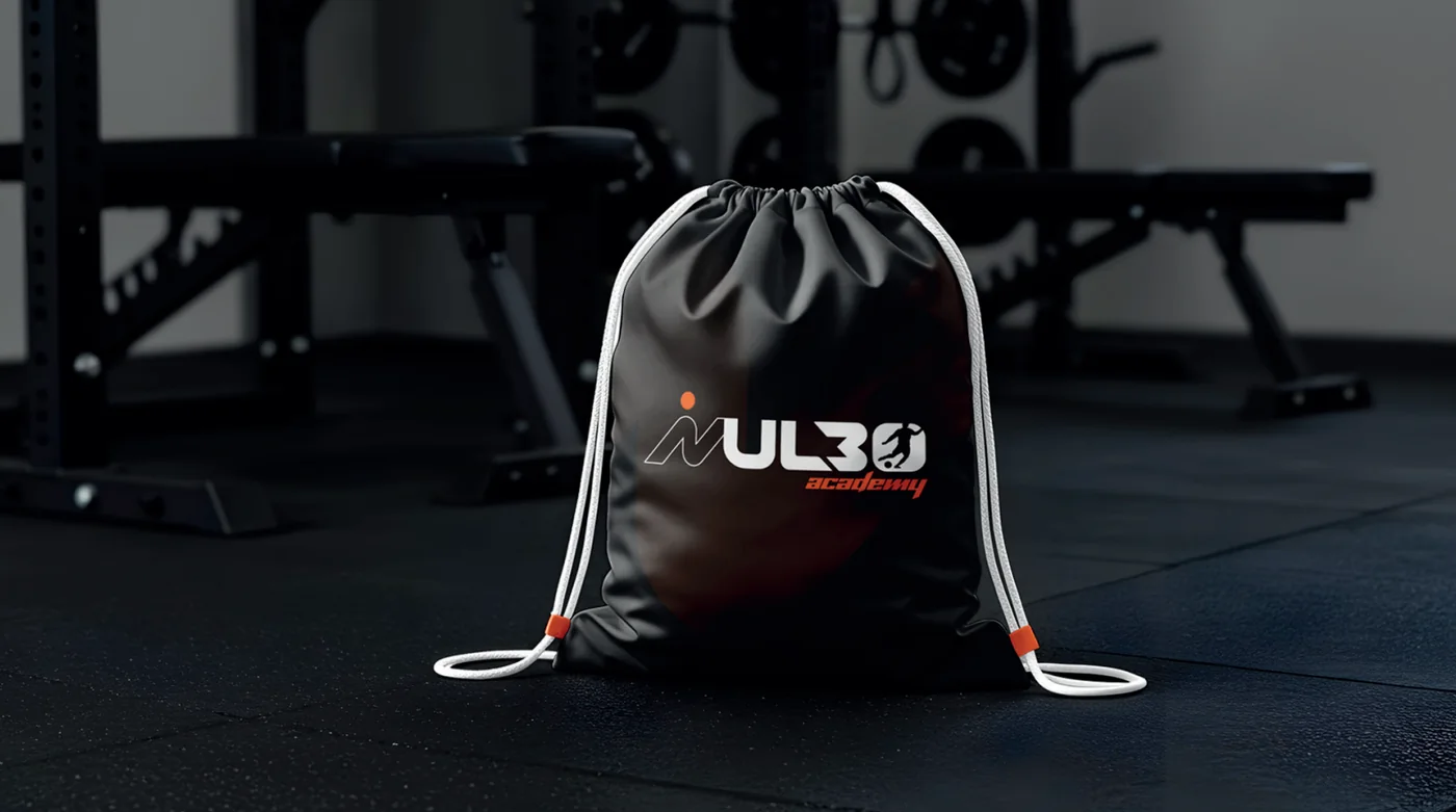Gym bag mockup with the academy logo